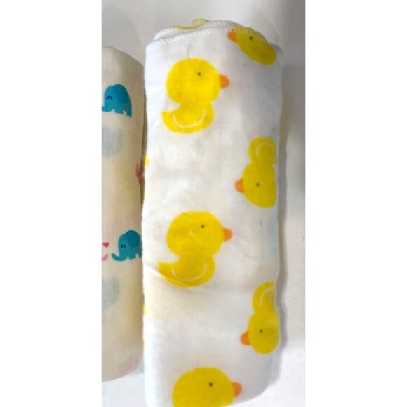Lot of 3 Receiving Blanket Rubber duckie Elephants Hearts Yellow Blue Pink Unise - Picture 2 of 4